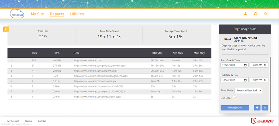 Kiosk Management: Page Usage Stats Report